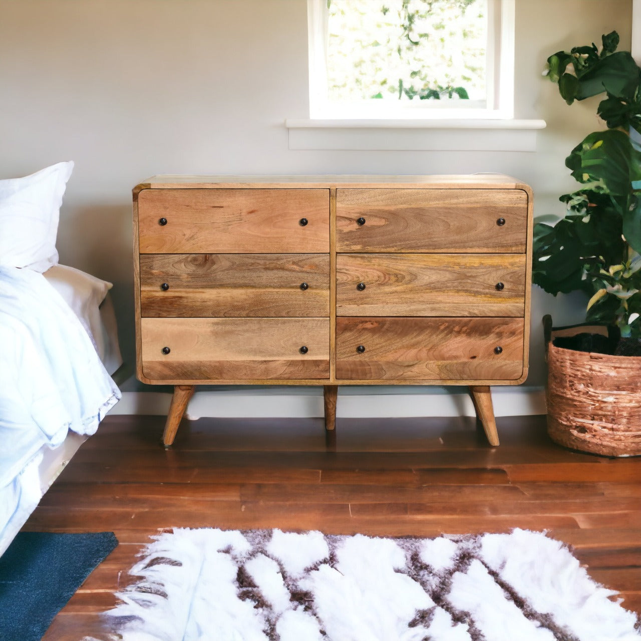 Solid Mango Wood Large Curved Oak-ish Chest
