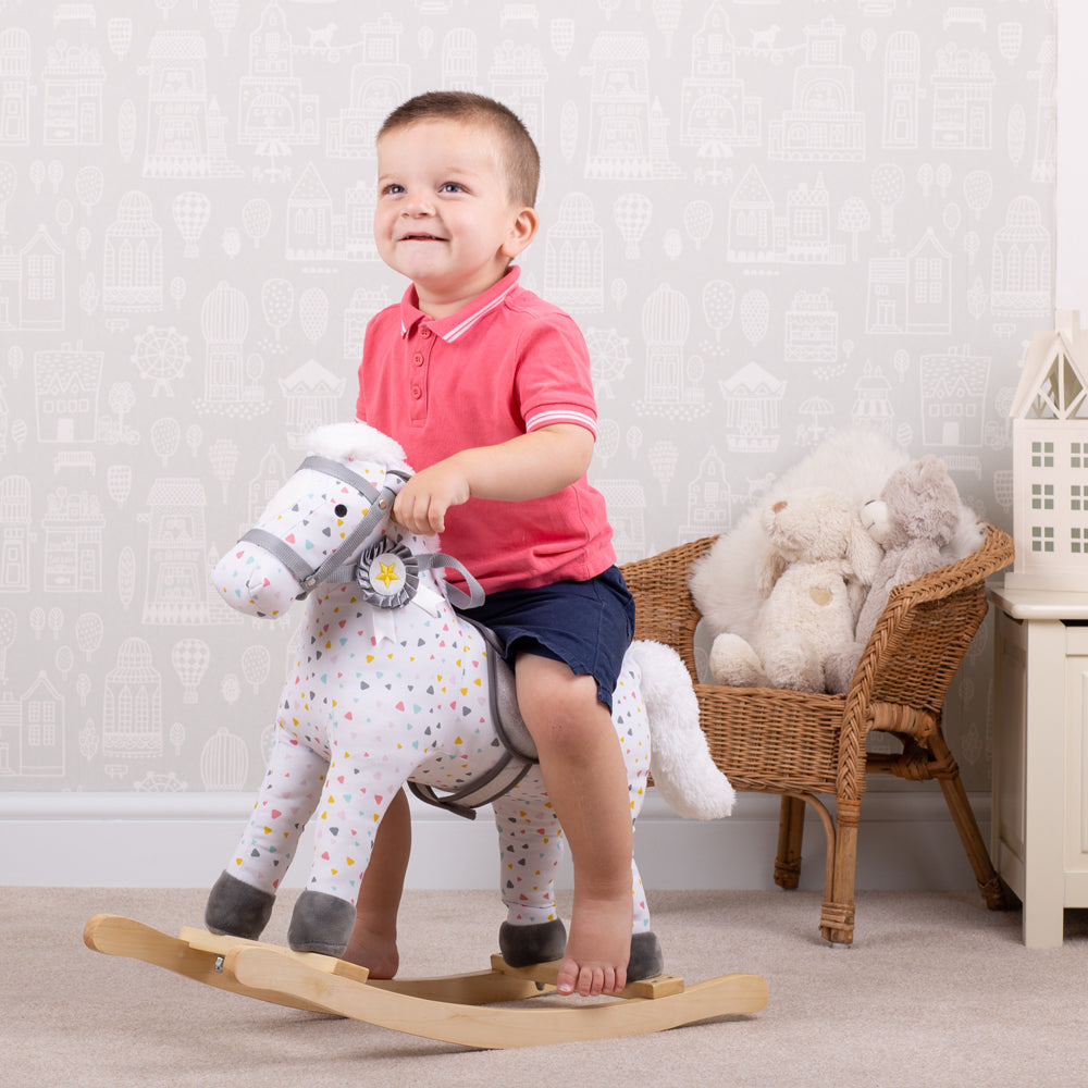 Wooden Patterned Rocking Horse, Sturdy & Easy Grip Handles