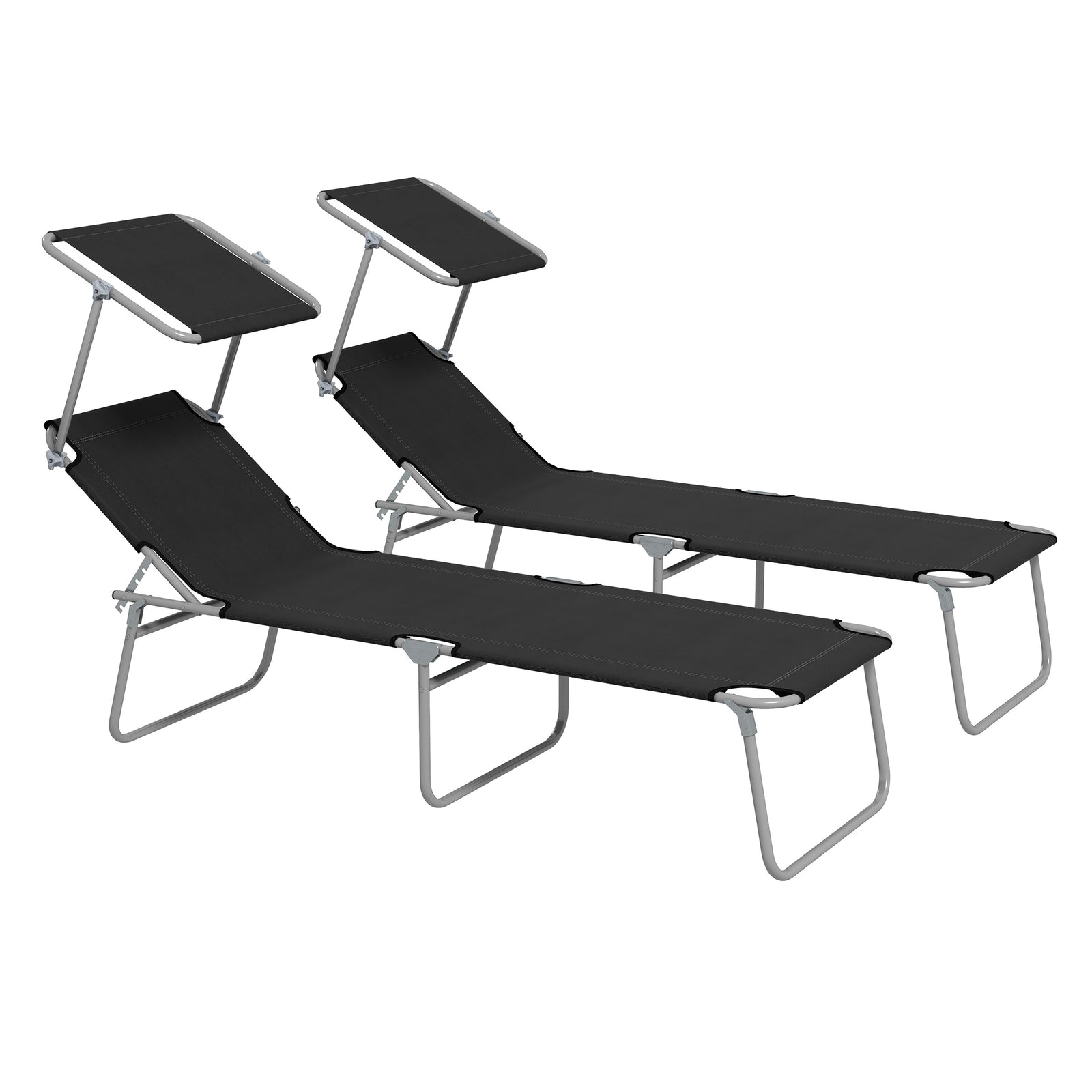 Black Foldable Sun Lounger Set Of 2