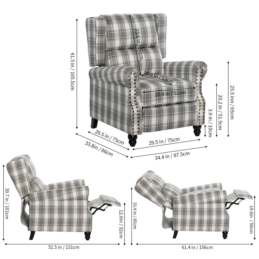 Elegant Wingback Recliner Armchair | Grey
