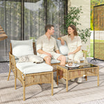 3 Piece Rattan Garden Furniture Set With Cushions | Natural