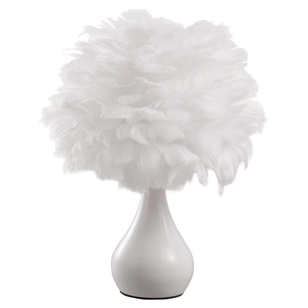 European Style E27 White Feather Table Lamp Bedside Fixtures - Warm Light