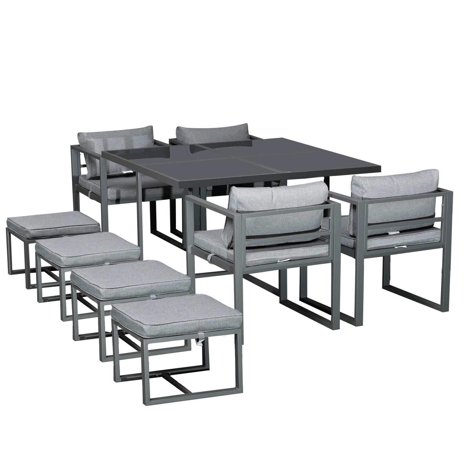 Outsunny 9pcs Patio Dining Sets 4 Chairs 4 Ottoman Cushioned
