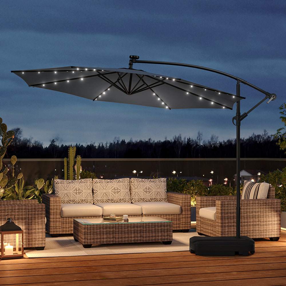 Living and Home 3m Banana Cantilever Patio Umbrella With 32 Solar-powe