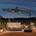 3m Banana Cantilever Patio Umbrella With 32 Solar-powered Led Lights, Crank Opening System, Fillable Base With Wheels | One Size | Dark Grey