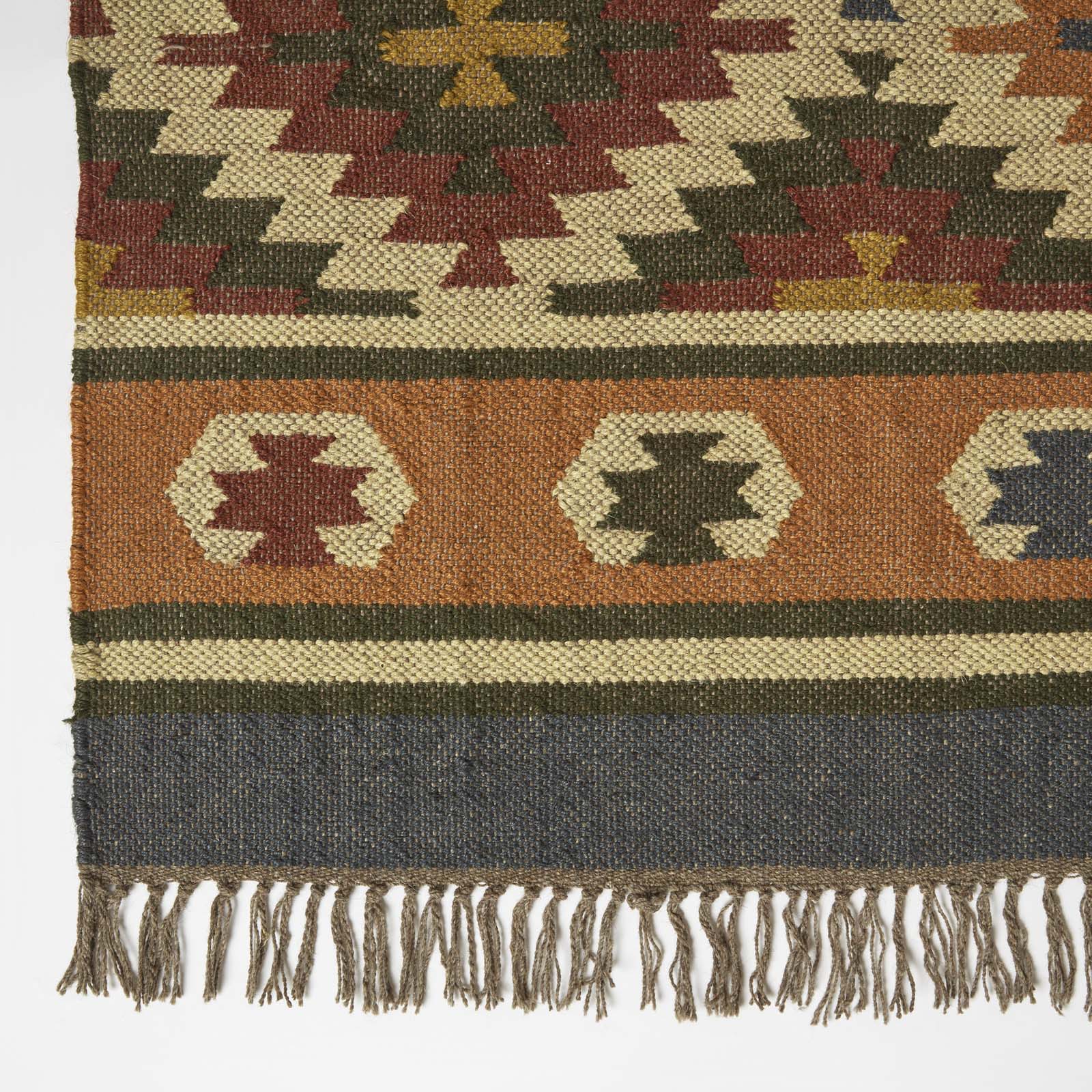 Lucea Orange & Blue Kilim Wool Rug | 150cm x 95cm | Orange