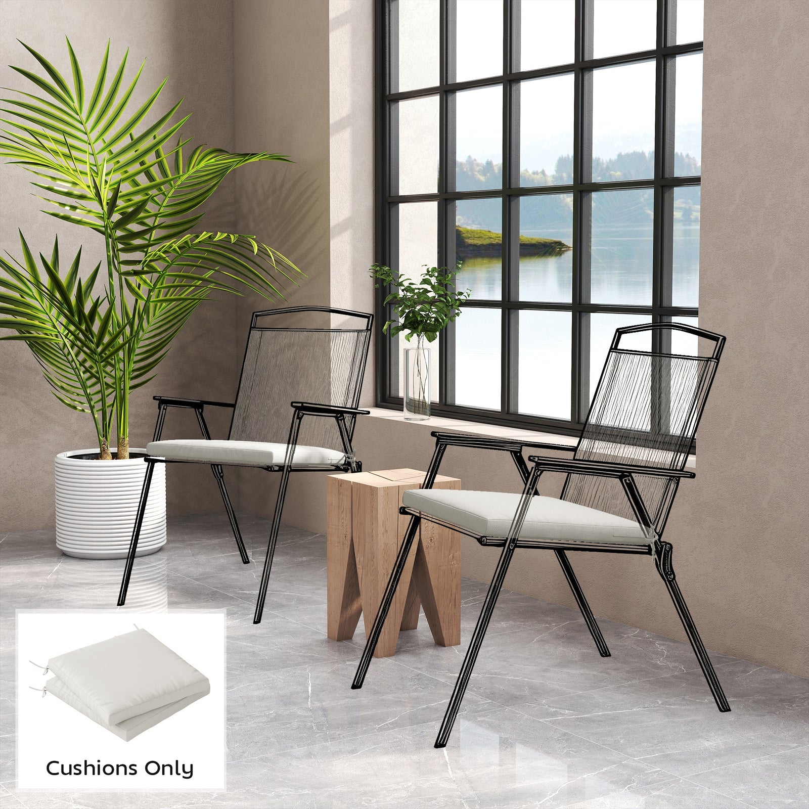 2pcs Garden Chair Cushions, Waterproof Seat Pads | Cream