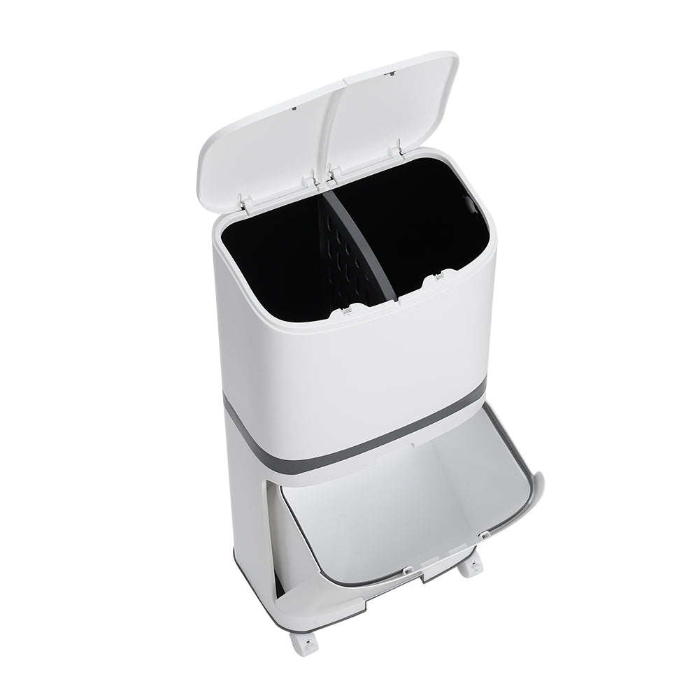 48l Double-layer Step-on Rubbish Bin With Odour Seal And Removable Liner, White