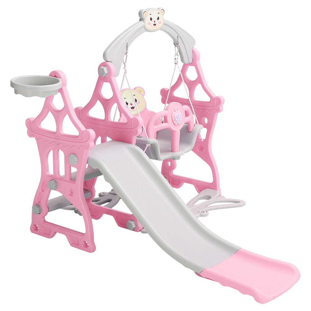 Toddler Slide And Swing Set With Basketball Hoop Indoor Outdoor Climber Playset For Kids Ages 1-3, Slide With Swing & Ball Hoop
