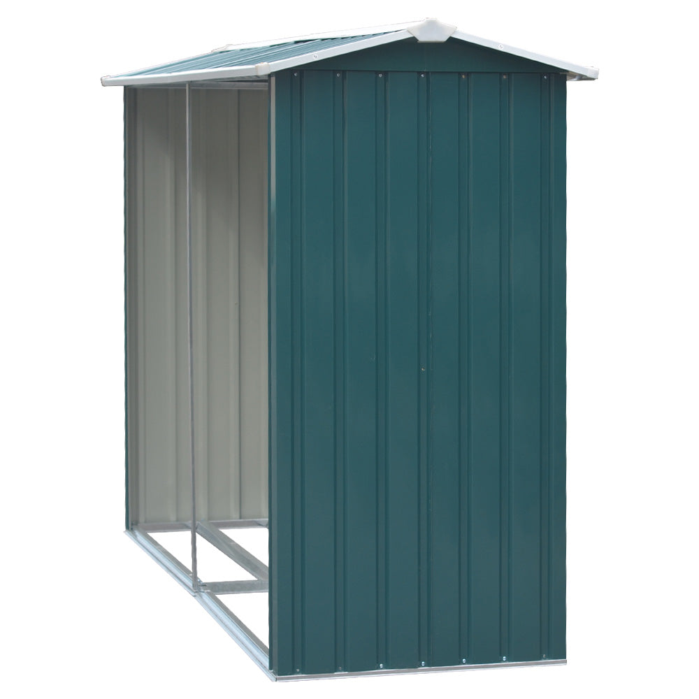 2.4m W Outdoor Garden Steel Log Storage Shed | Green