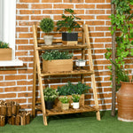 Flower Stand Plant Display Rack 3-tier Foldable Wood Garden | Medium | Brown