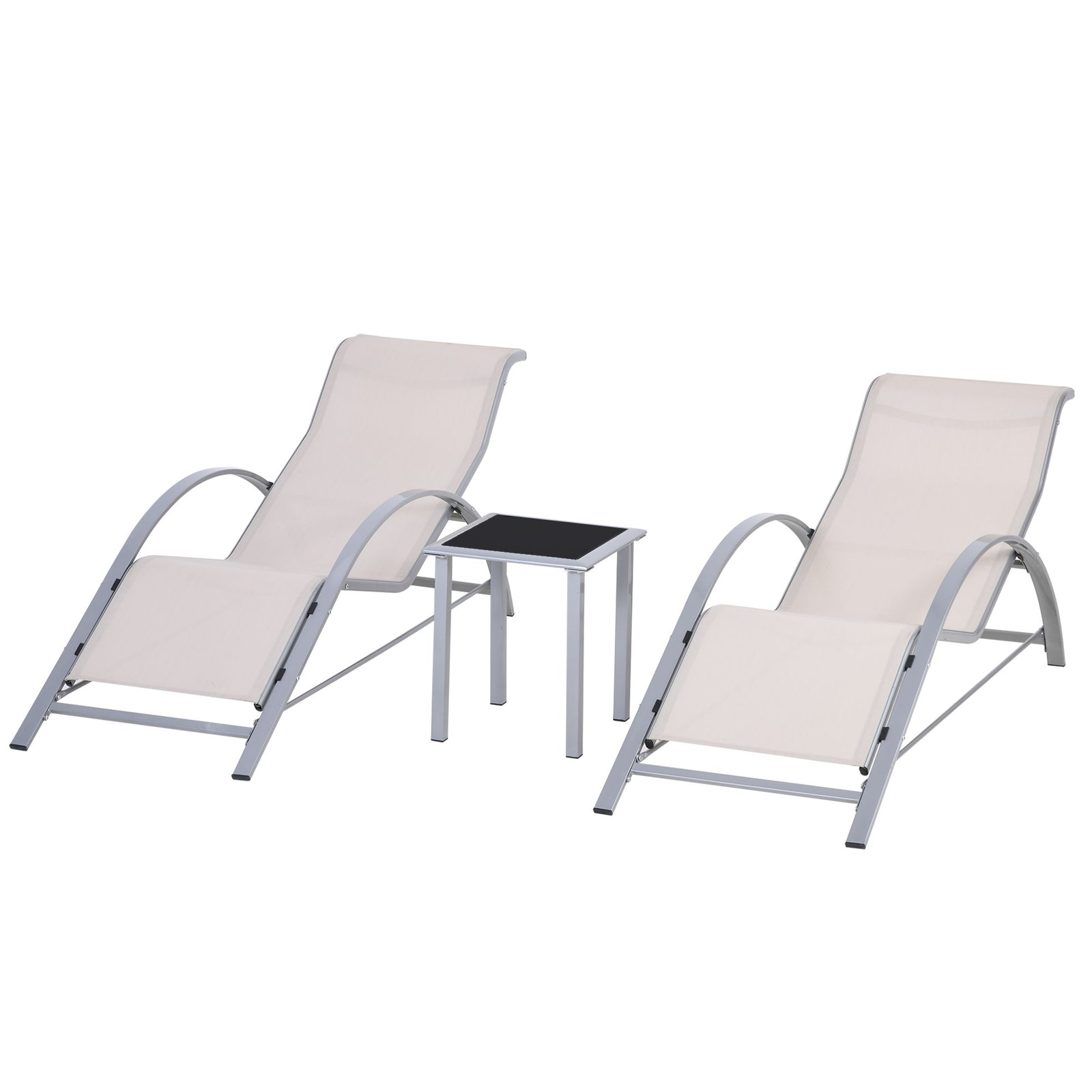 3 Pieces Lounge Chair Set Garden Sunbathing Chair W/ Table | Silver
