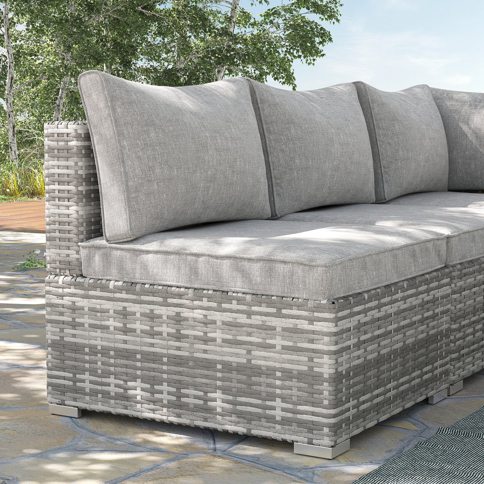 Outdoor Garden Furniture Rattan Single Middle Sofa W/cushion | Gray