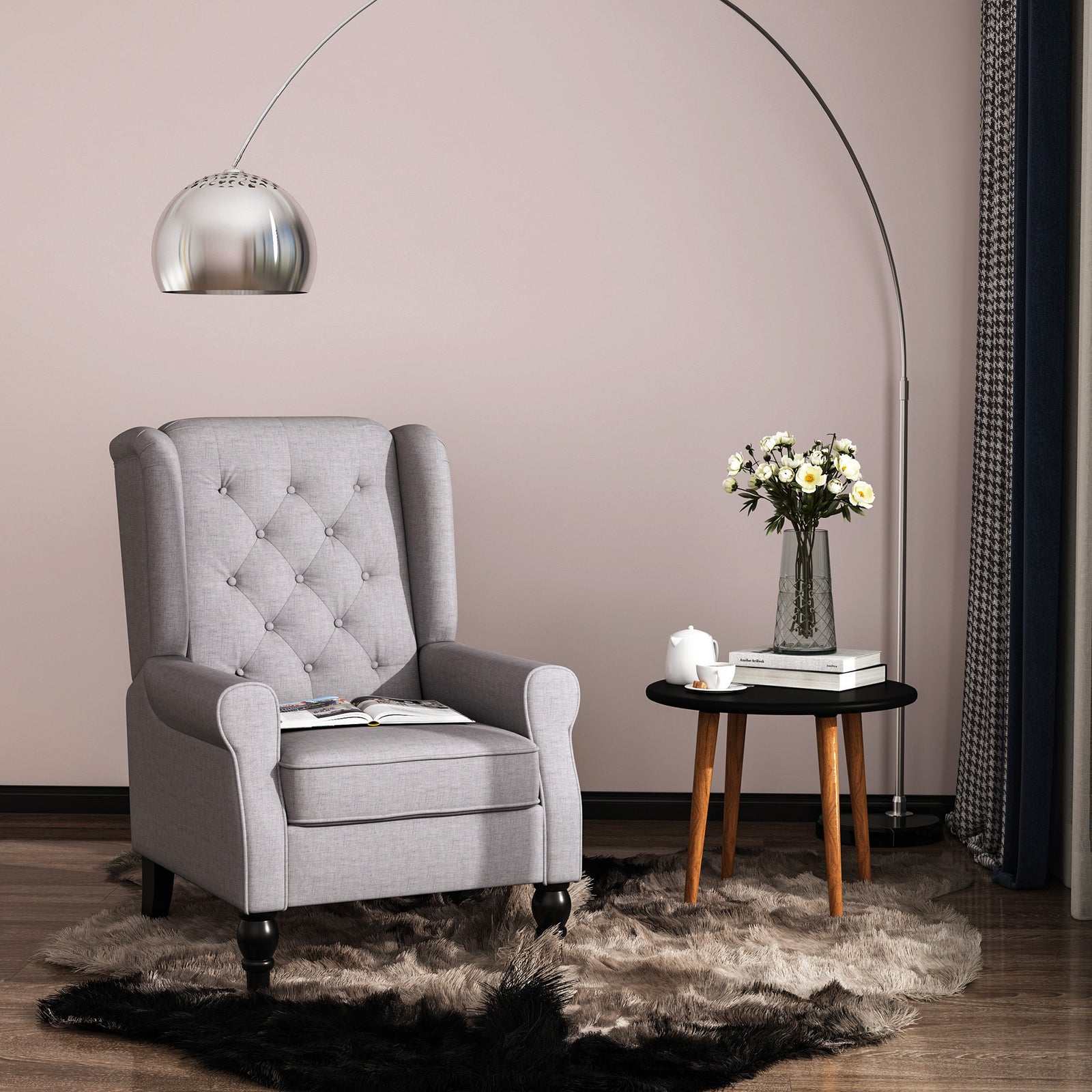 Accent Armchair Home Furniture Retro Tufted Club Wood | One Size | Gray