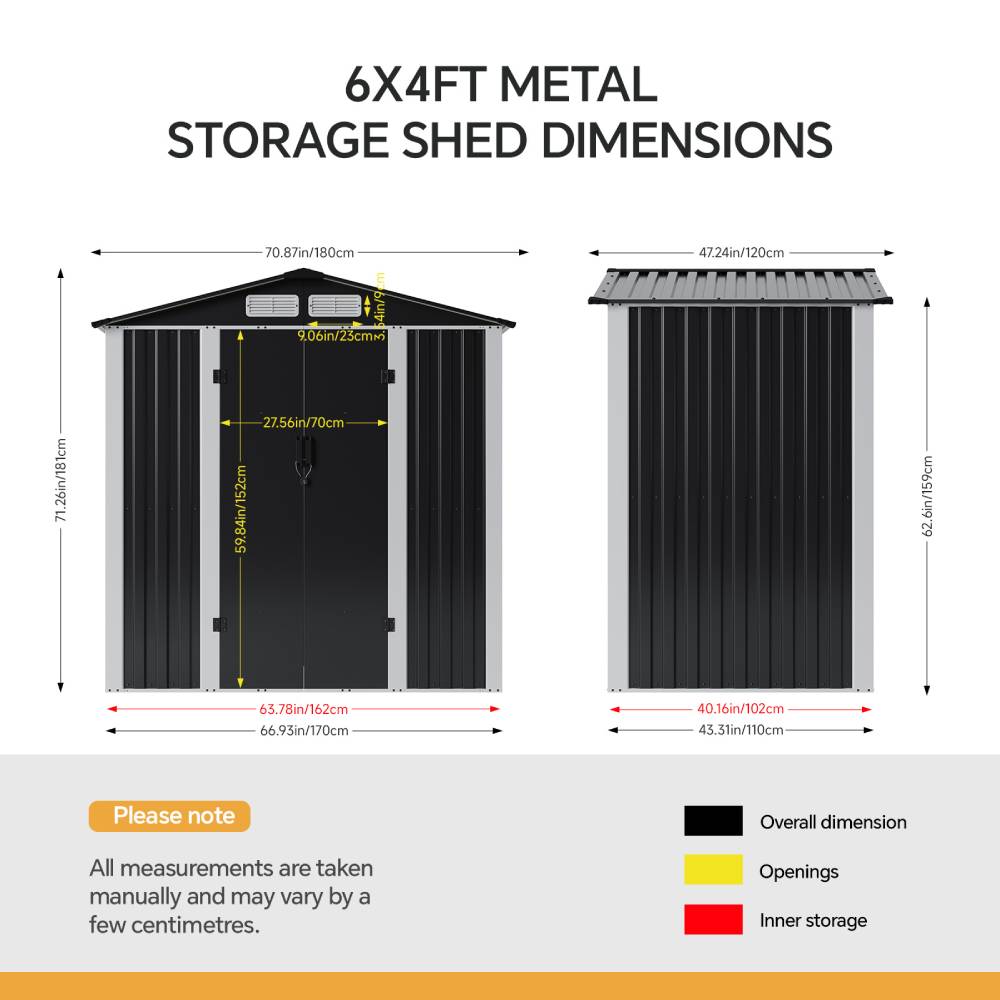 Breeins 6 X 4ft Lockable Metal Outdoor Storage Shed with Apex Roof, Double Hinge Doors & Air Vents, Weather-Resistant Garden Tool Storage House