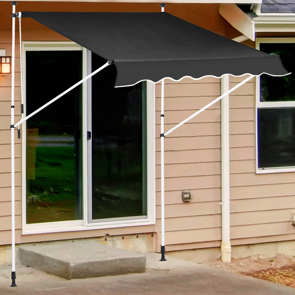 2-3m Black Outdoor Patio Retractable Awning - Sun & Rain Protection | Medium | Black