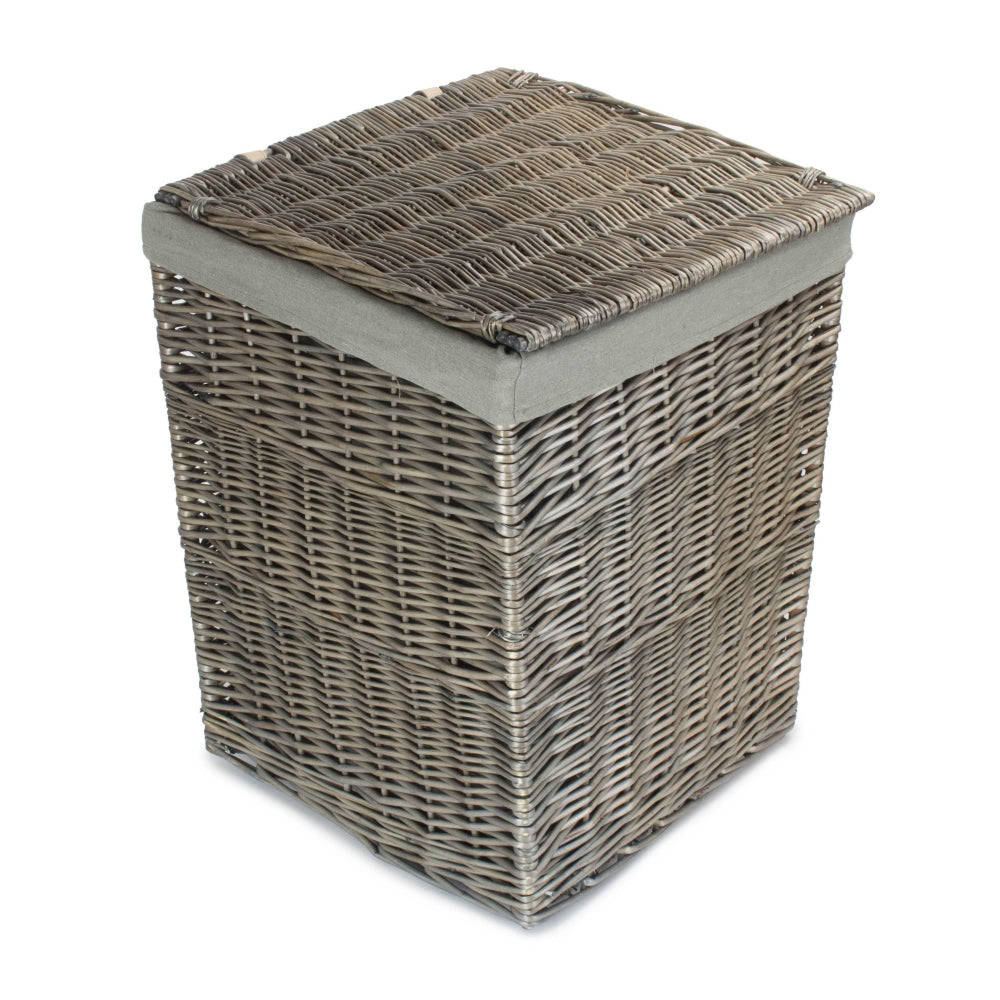 Antique Wash Square Laundry Basket With Grey Sage Lining | Large