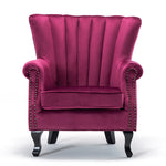 Vintage Old-fashion Velvet Wing Back Armchair With Studs | Wine