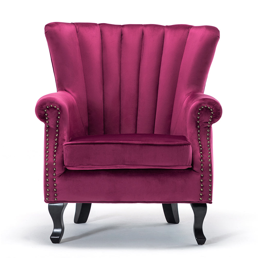 Vintage Old-fashion Velvet Wing Back Armchair With Studs | Wine