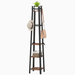 HOMCOM Industrial Coat Stand With 4 Storage Shelves And 8 Hooks
