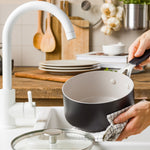 KitchenAid Cookware Coloured Aluminium Saucepan With Lid, 16cm, Pfas Free, Matt Black