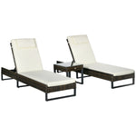 3pc Rattan Sun Lounger Set W/ Cushions | Brown