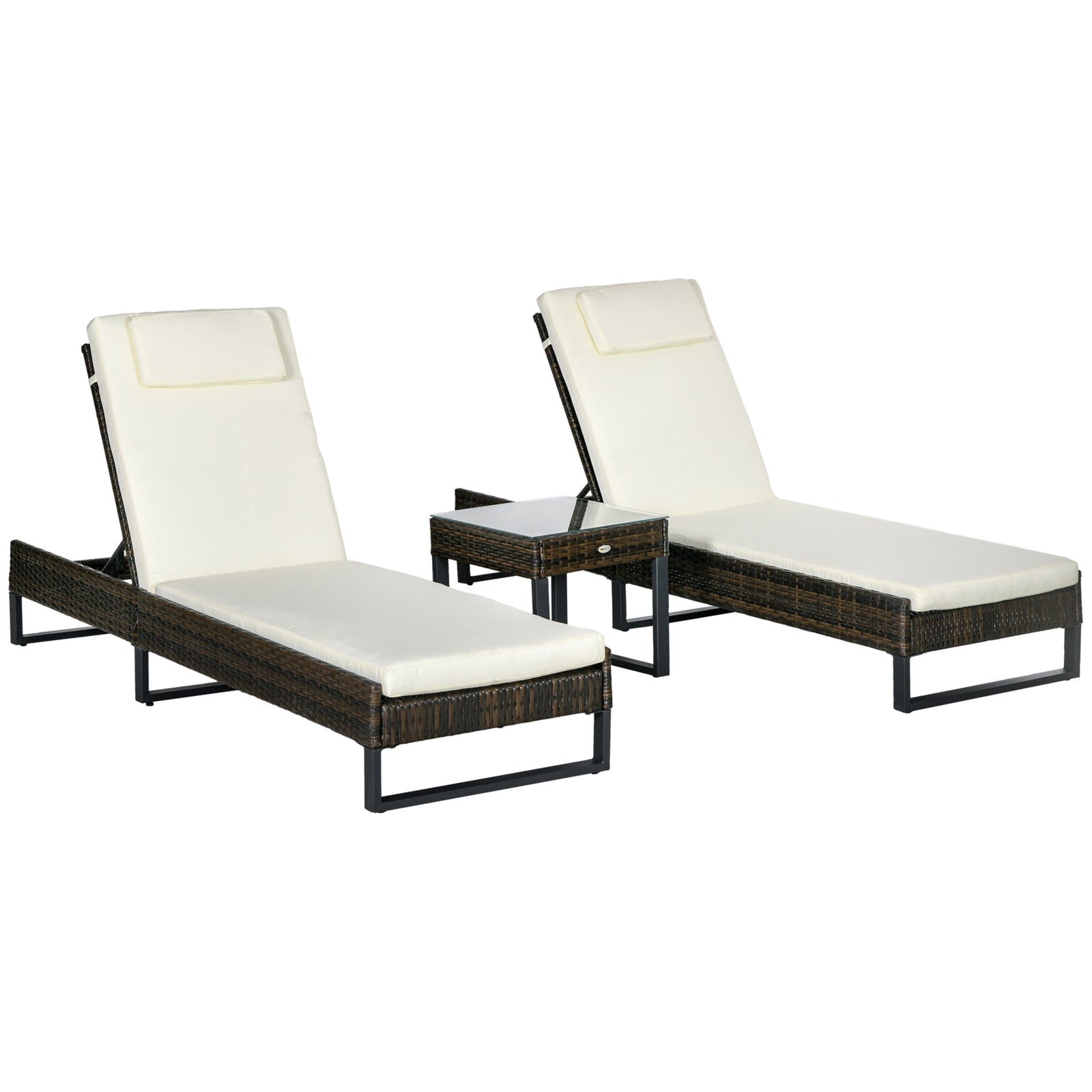 3pc Rattan Sun Lounger Set W/ Cushions | Brown
