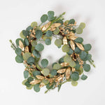 HOMESCAPES Green & Gold Eucalyptus Christmas Wreath, 56 Cm