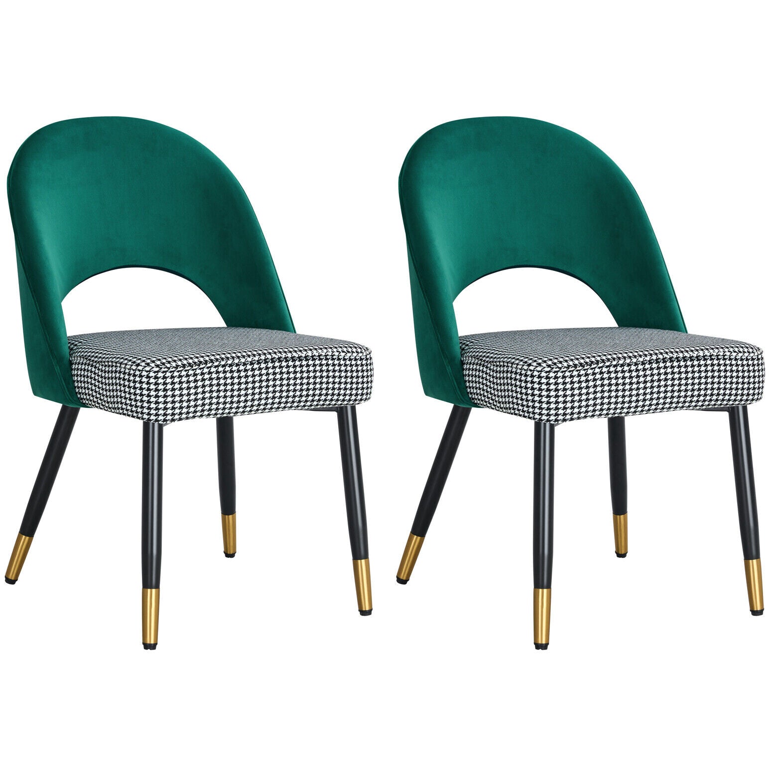 Set Of 2 Dining Chairs Velvet Set Padded Seat Kitchen Chair Home Office | Green & White