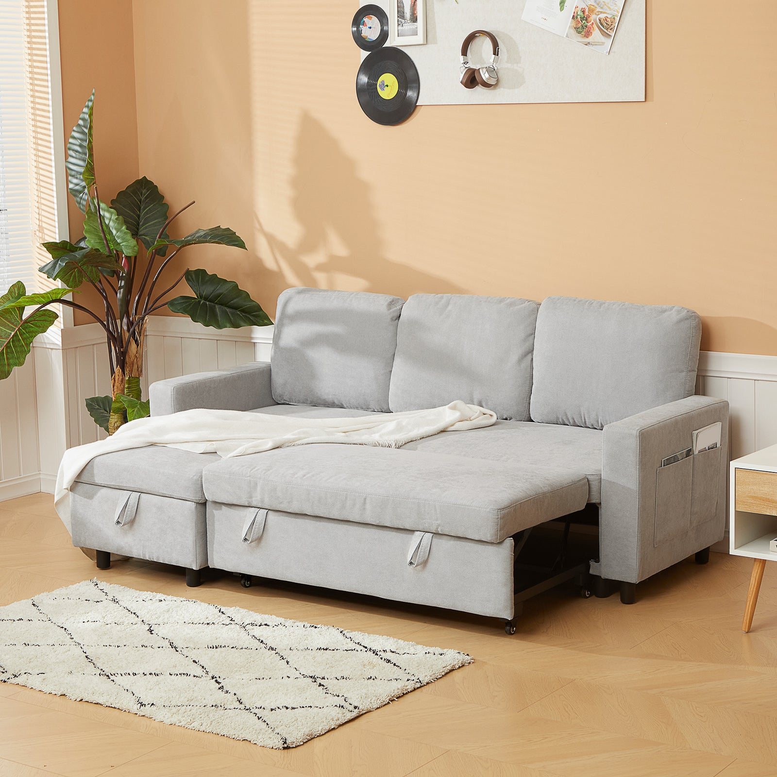 Pull Out Sofa Bed L Shape Corner Sofa W/ Reversible Chaise | Dove Gray