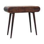 Light Walnut Curved Edge Console Table, 2 Drawers, Dark Brown