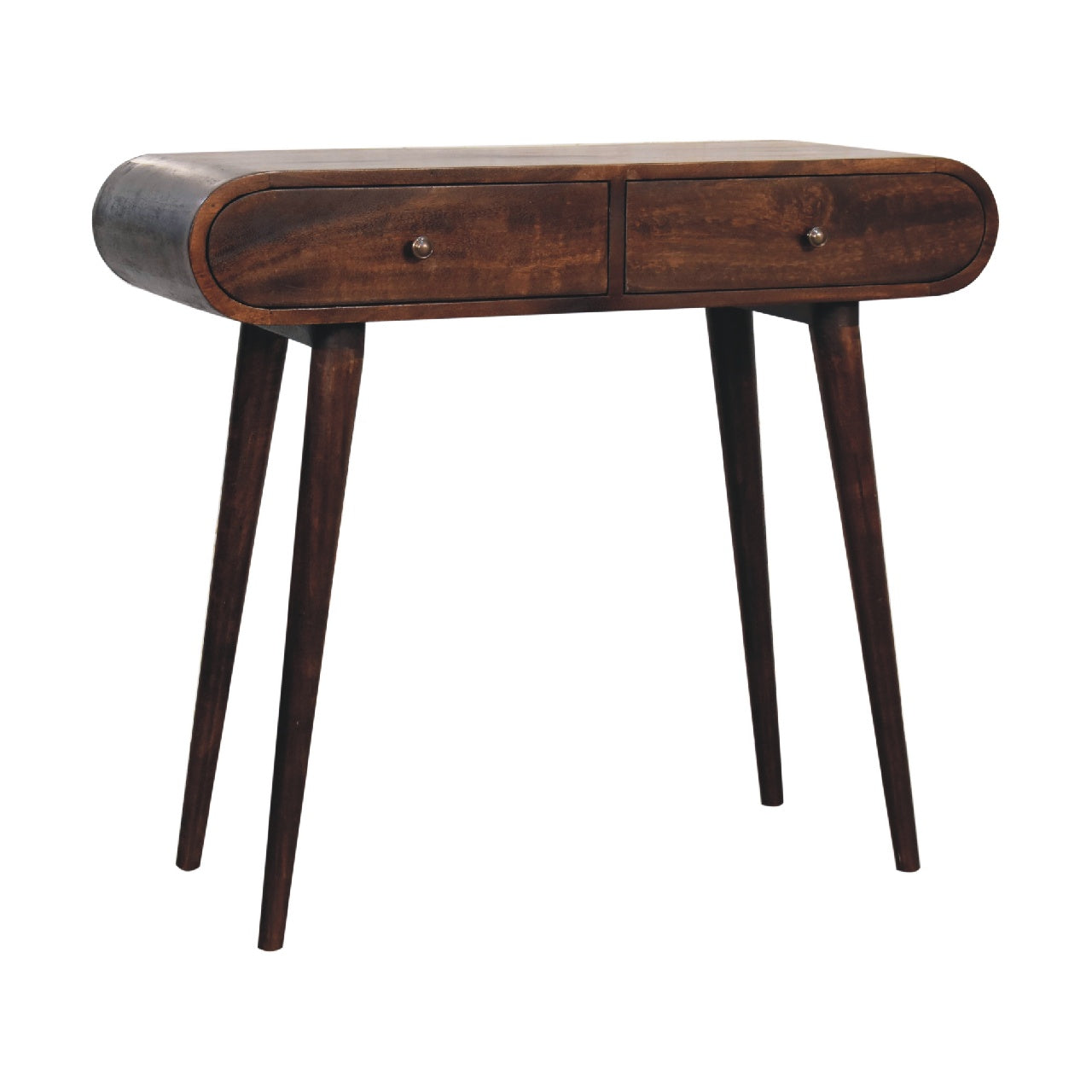 Light Walnut Curved Edge Console Table, 2 Drawers, Dark Brown