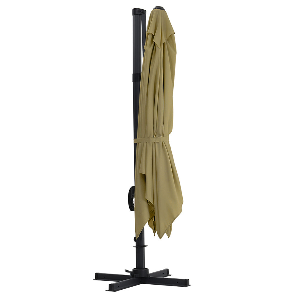 Large Square Patio Parasol With Durable Polyester Canopy, Pa Waterproof Coating, Adjustable Height, 360° Foot Pedal Rotation With Cross Base & Round Base | One Size | Taupe