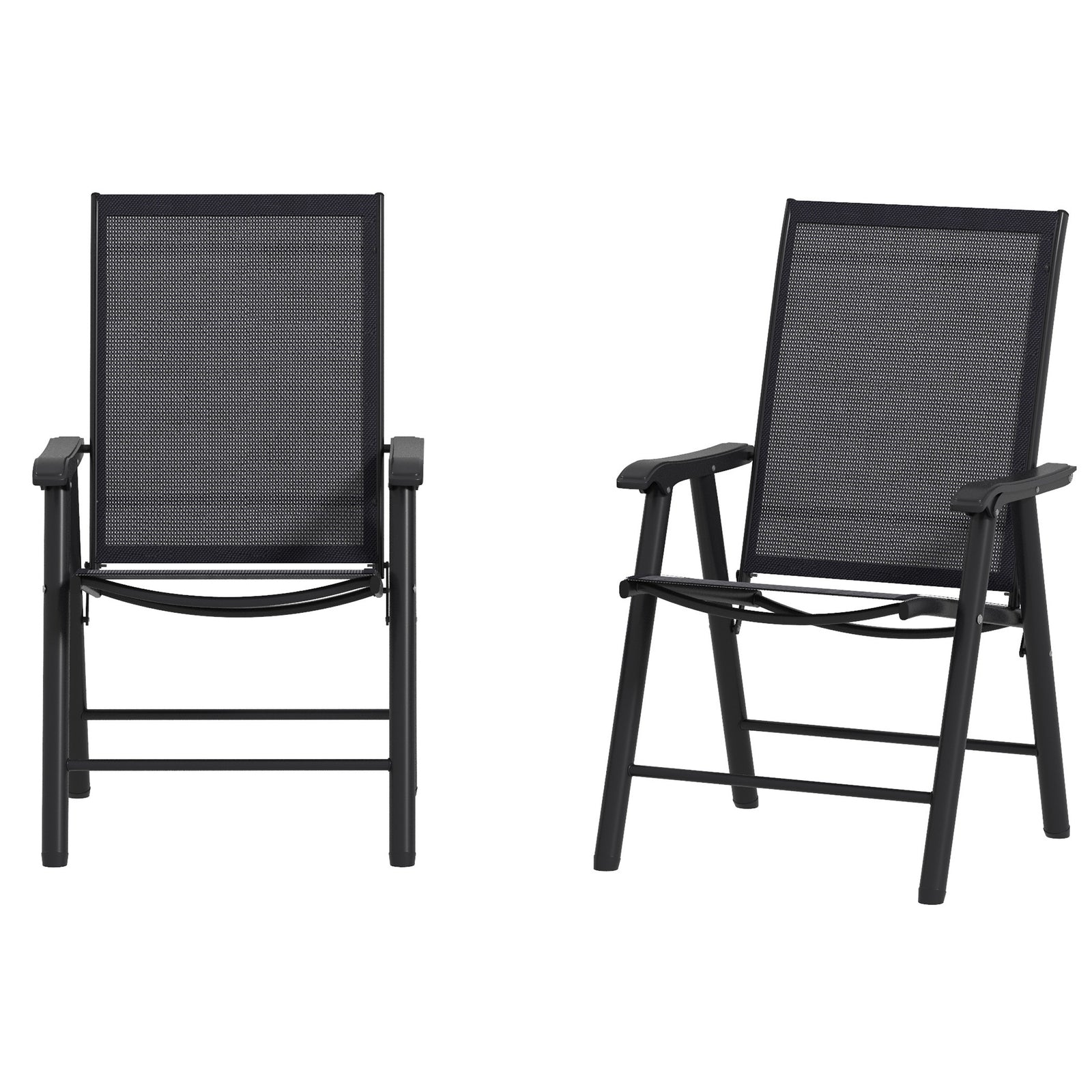 2 Pcs Folding Metal Frame Chairs With Breathable Mesh Seat