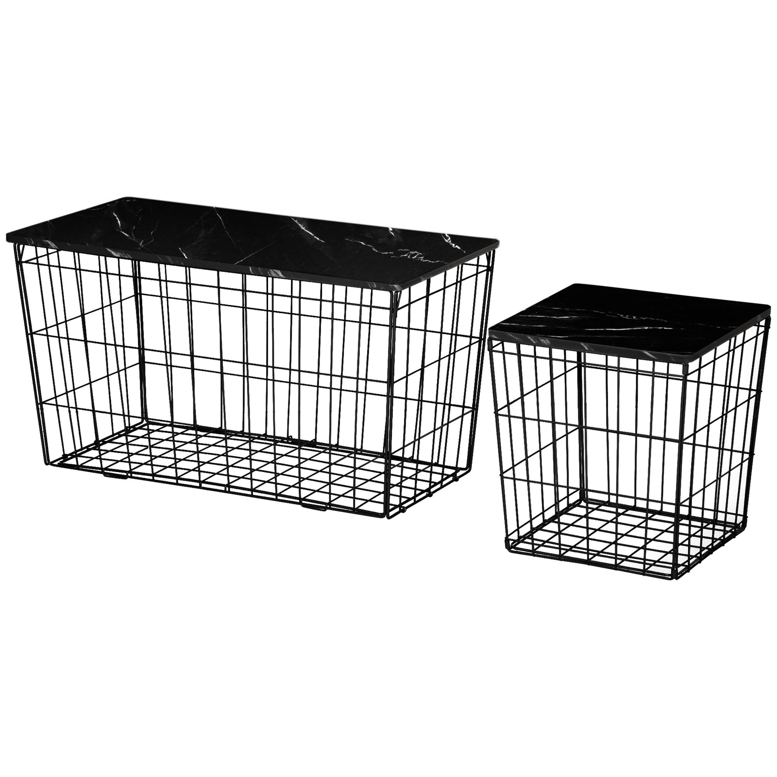 HOMCOM Coffee Table Set Of 2, Faux Marble Top, Storage
