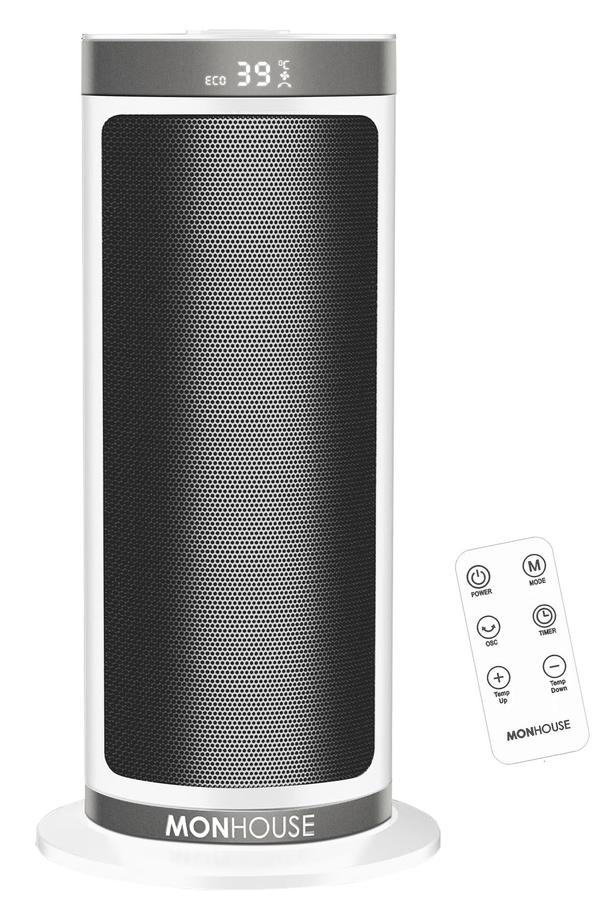 2000w Energy Efficient Electric Ptc Portable Heater 12h Timer - 40cm | One Size | White
