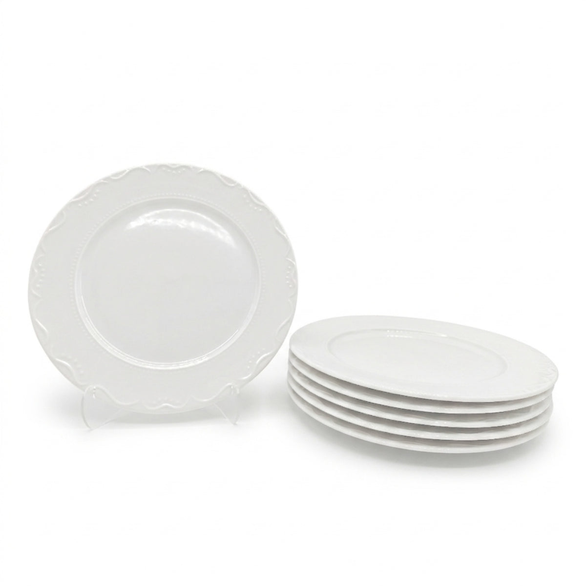 Dinner Plate Porcelain White Embossed Flora Rim 27cm | Set of 4 | White