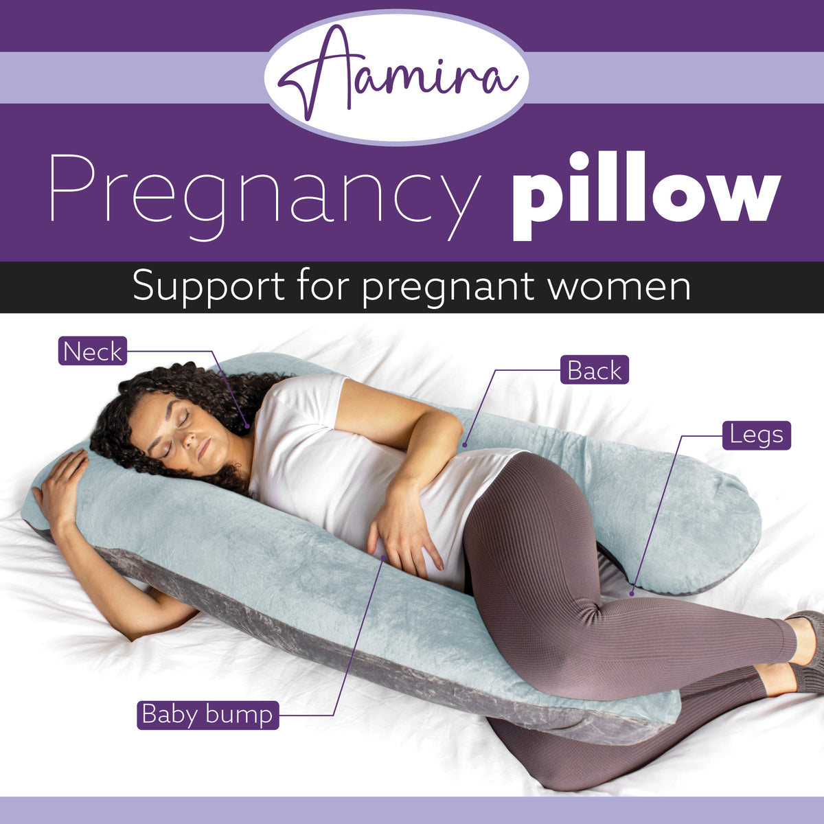 U Shaped Pregnancy Pillow, 135x75x20cm Shredded Memory Foam Full Body Maternity Cushion For Sleeping | U Shape | Blue