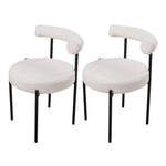 Set Of 2 Sherpa Fleece Dining Chairs With  Backrest And Metal Frame – Soft, Modern, And Cozy Seating For Dining Or Living Spaces | White