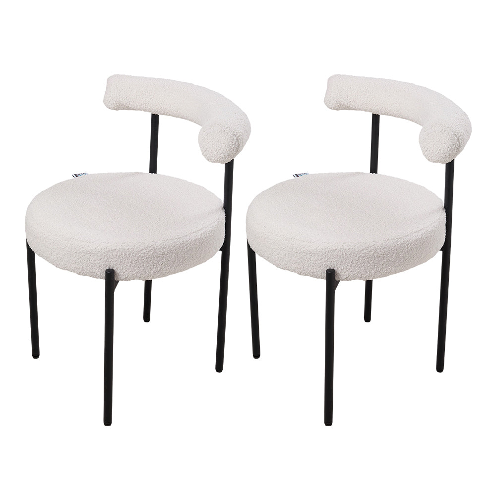 Set Of 2 Sherpa Fleece Dining Chairs With  Backrest And Metal Frame – Soft, Modern, And Cozy Seating For Dining Or Living Spaces | White