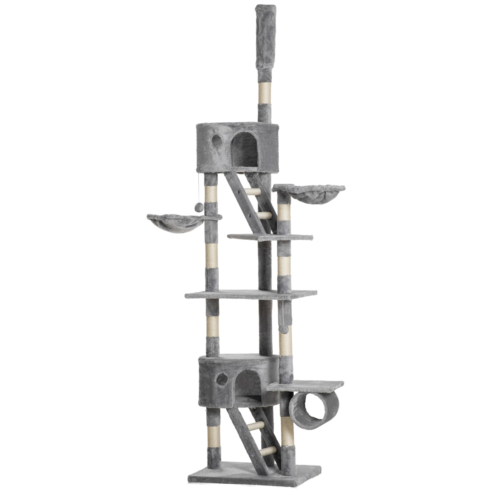 240-260cm Floor To Ceiling Cat Tree With Scratching Posts | Gray