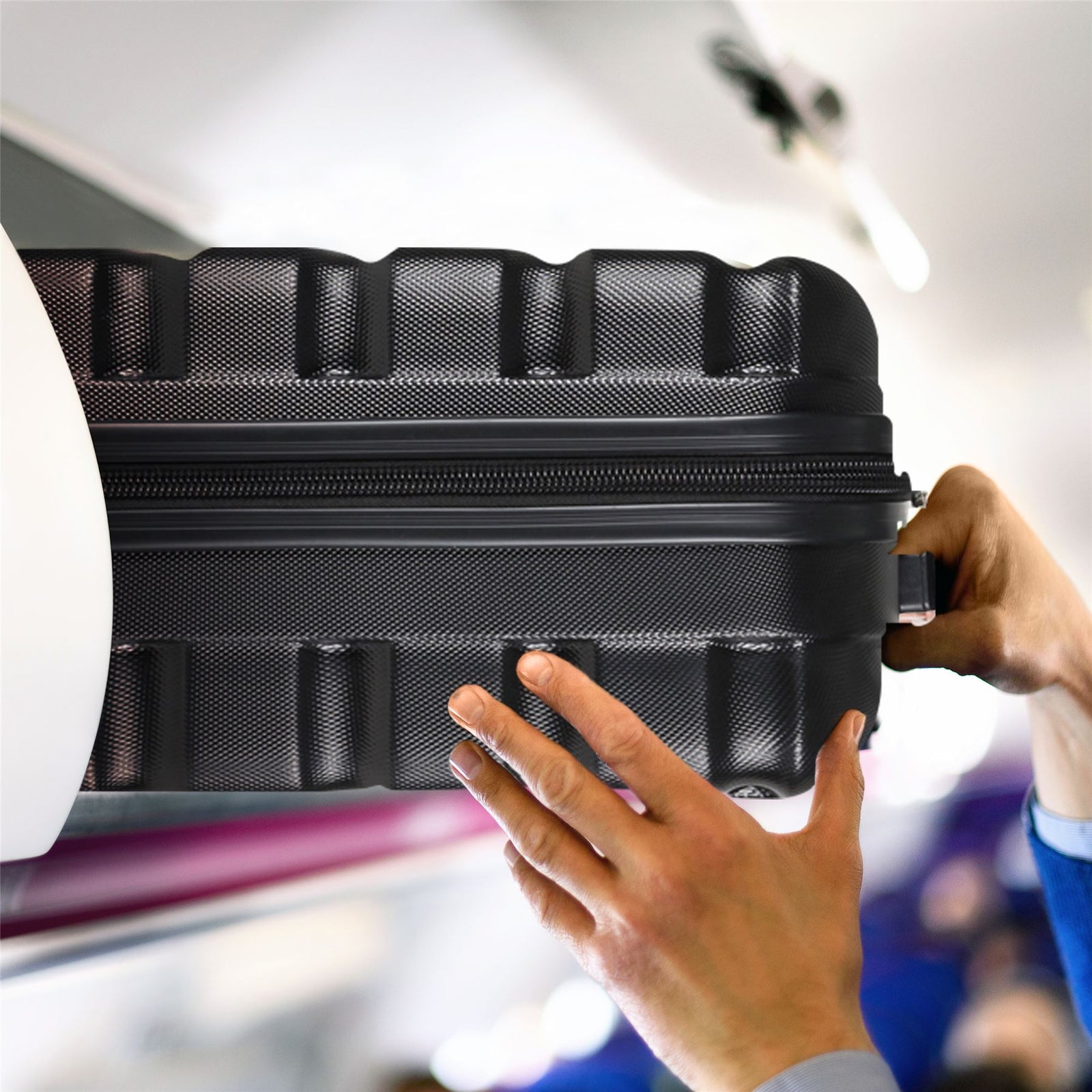 Set Of 4 Hard Suitcases Cabin & Hold Luggage - Underseat Cabin, Overhead Cabin With Medium And Large Checkin Hold Suitcases Set | Set-of-4 | Black