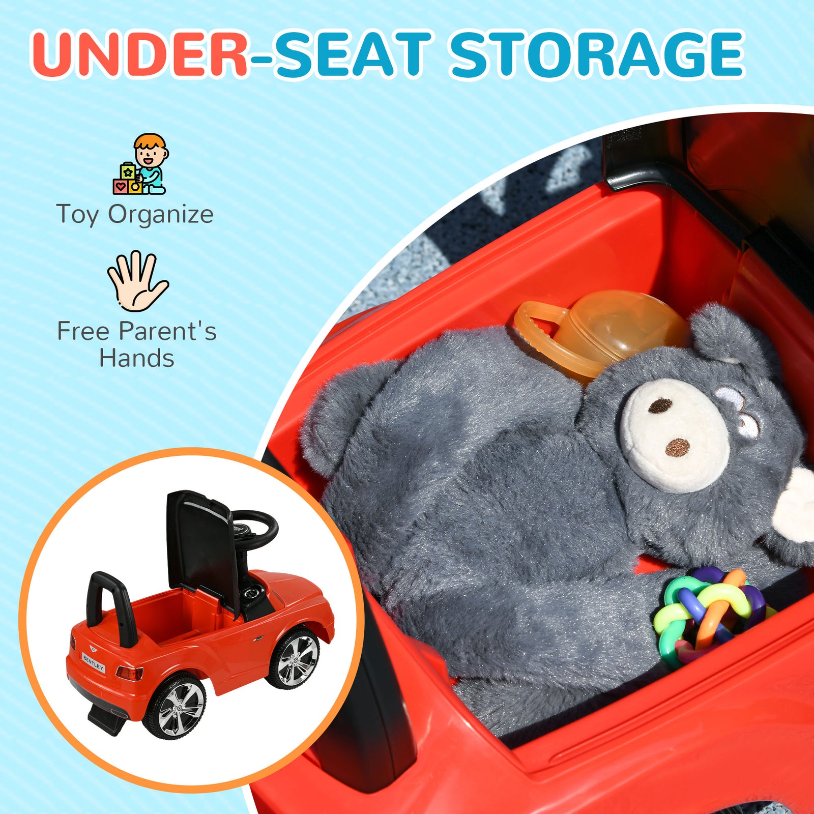 Bentley Licensed Ride On Car, Foot To Floor W/ Music Horn | Red