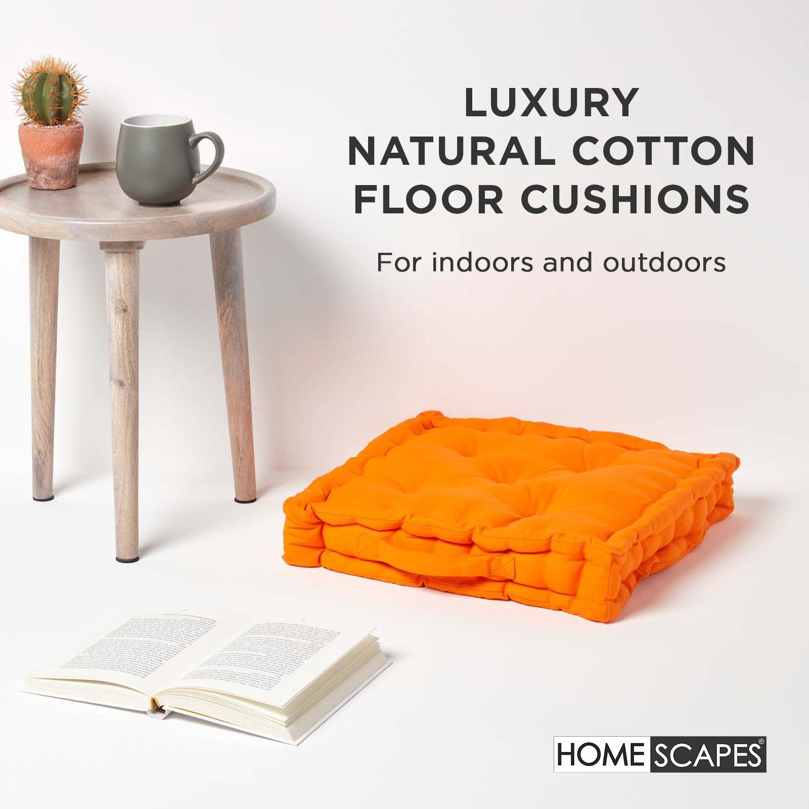 Cotton Plain Floor Cushion | 50cm x 50cm | Orange