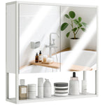 Industrial Bathroom Cabinet With 2 Mirrored Doors Open Shelf | White