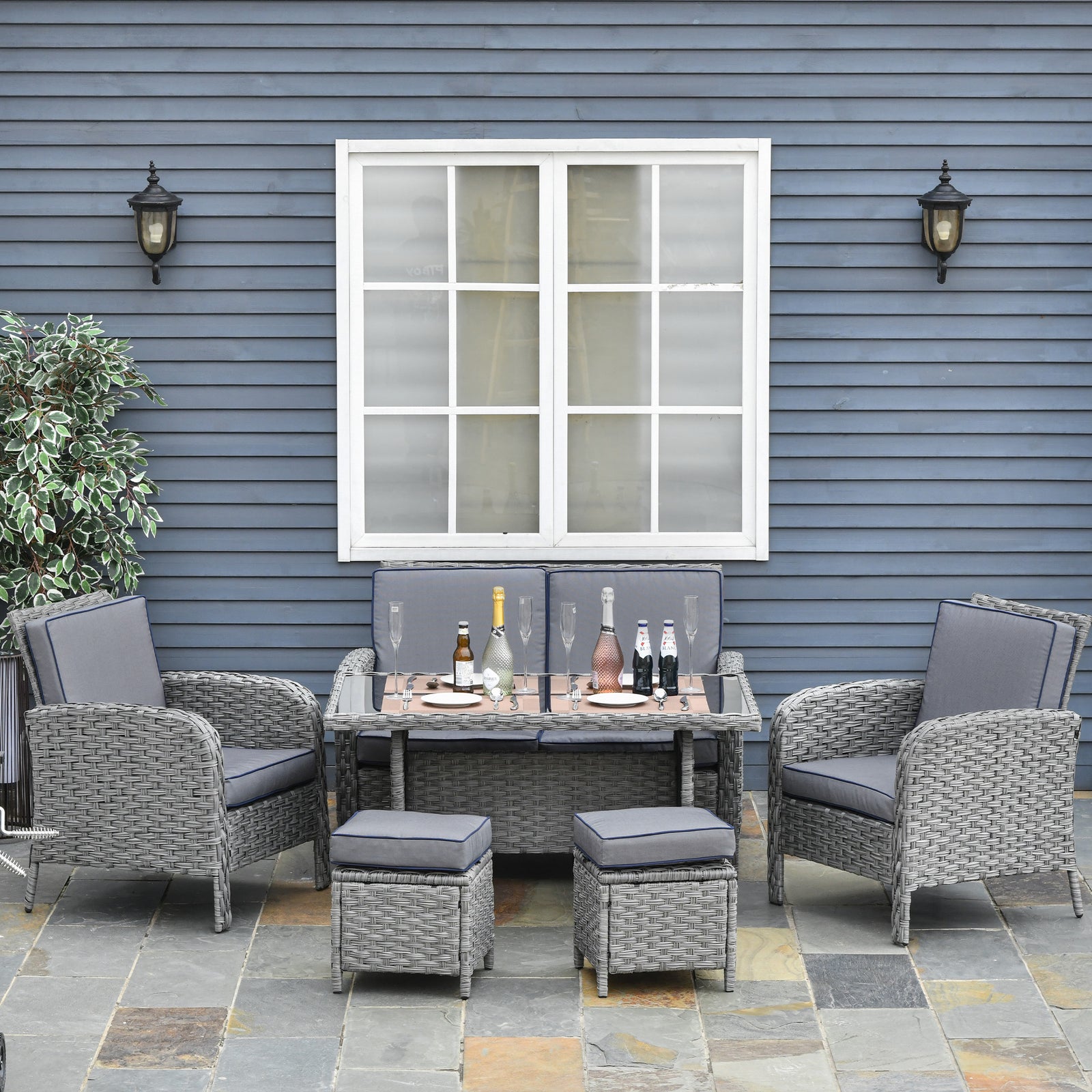 6 Pcs All Weather Pe Rattan Set W/ Cushions