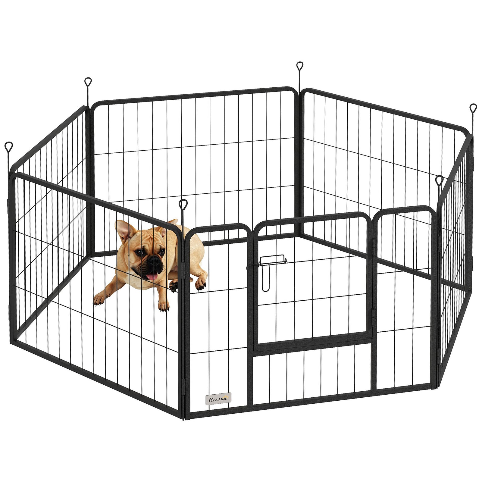 Dog Playpen, 6 Panels Puppy Pen Dog Playpen With Door | 60cm | Black