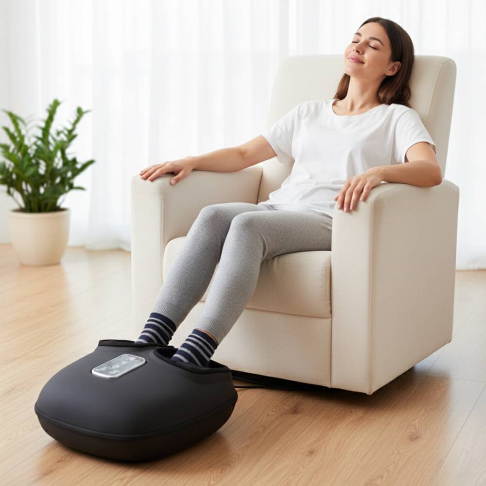 Electric Foot Massager with Heat, Rolling, Kneading & Air Compression – Professional Deep Tissue Foot and Ankle Relaxation Machine
