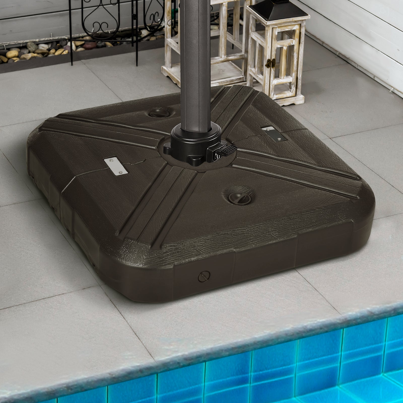 Filled Cantilever Parasol Base Weights W/ Cross Base & Wheels