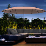 4.4m Double-sided Patio Parasol W/ Led Solar Lights | Khaki